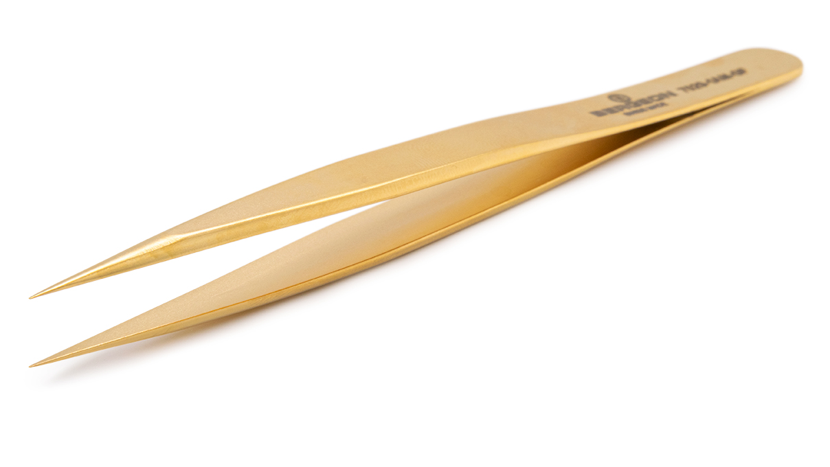 Bergeon 7029-1AM-GF tweezers type 1AM, brass  with gold flash plating