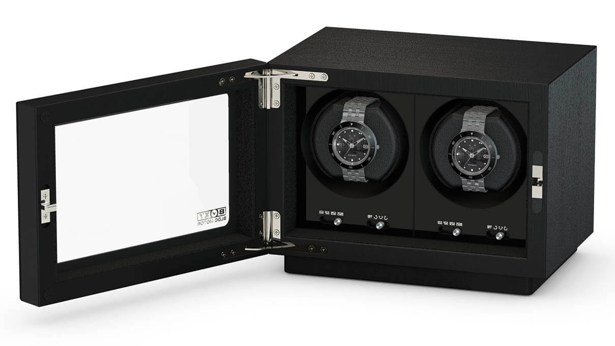 Boxy BLDC watch winder for 2 watches, black