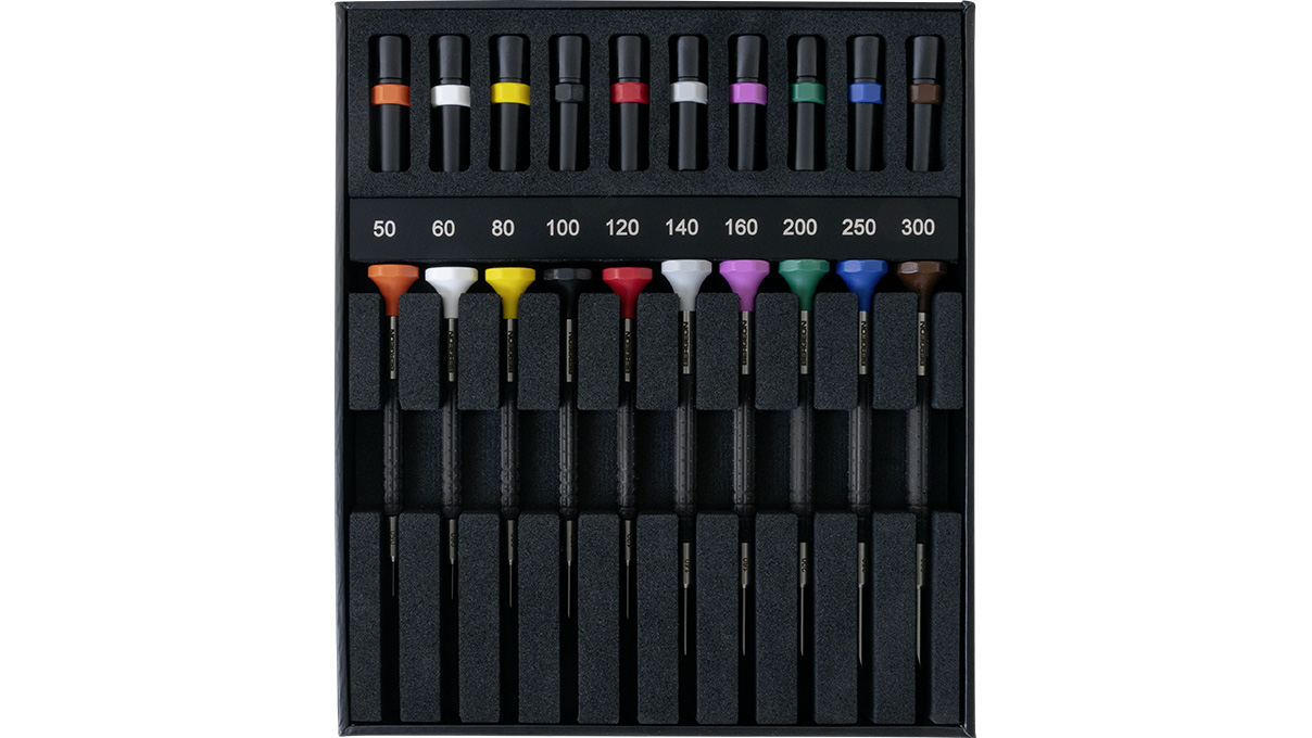 Bergeon 6899-A10 Box mit 10 Schraubendrehern, mit Ersatzklingen