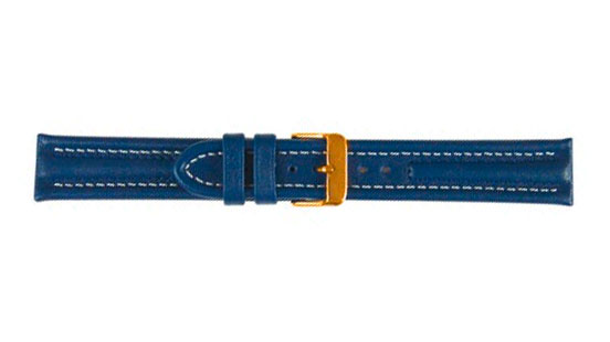 Uhrenband, Arizona Sport, Kalbsleder, 18 mm, Blau, Schließe Vergoldet