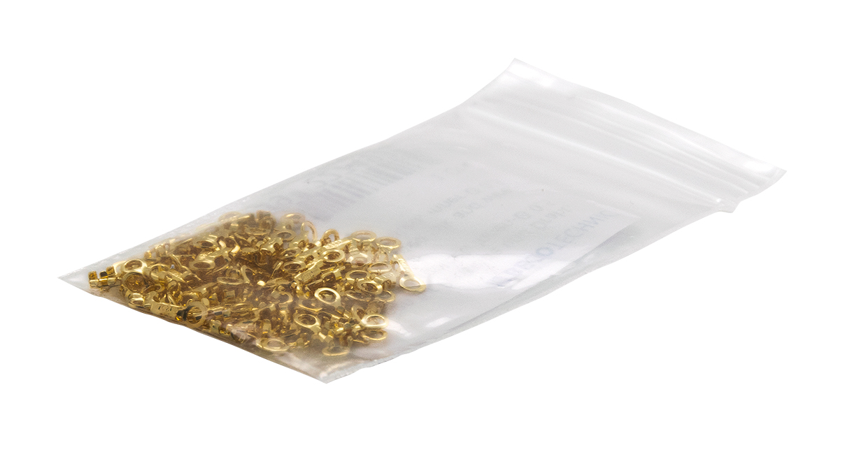 End caps for pearl silk and wire, 925/- silver, gold plated, inner Ø 0,5 mm, 100 pieces