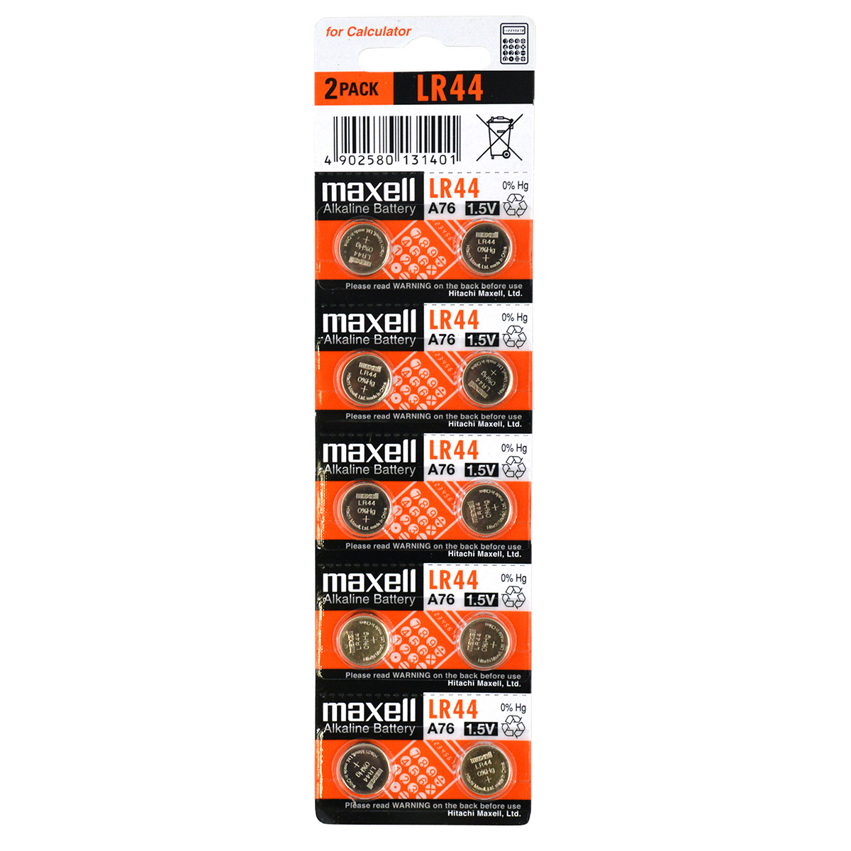 Maxell LR 44 battery, 1,5 Volt in strippacking