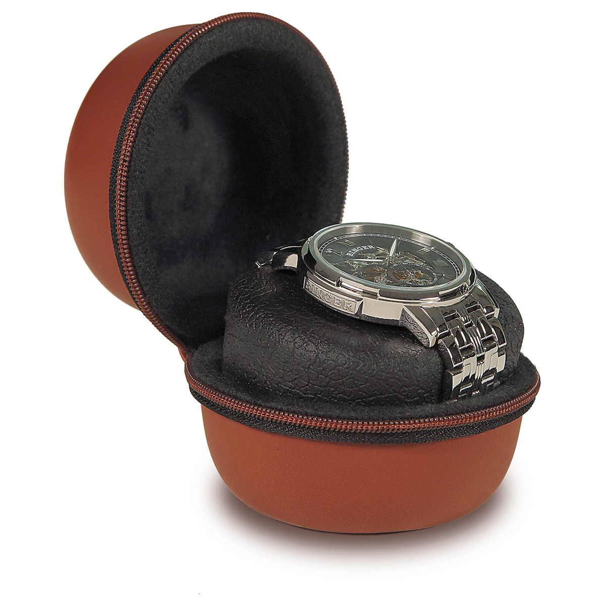 Boxy Watch Box, leather imitation, brown, round