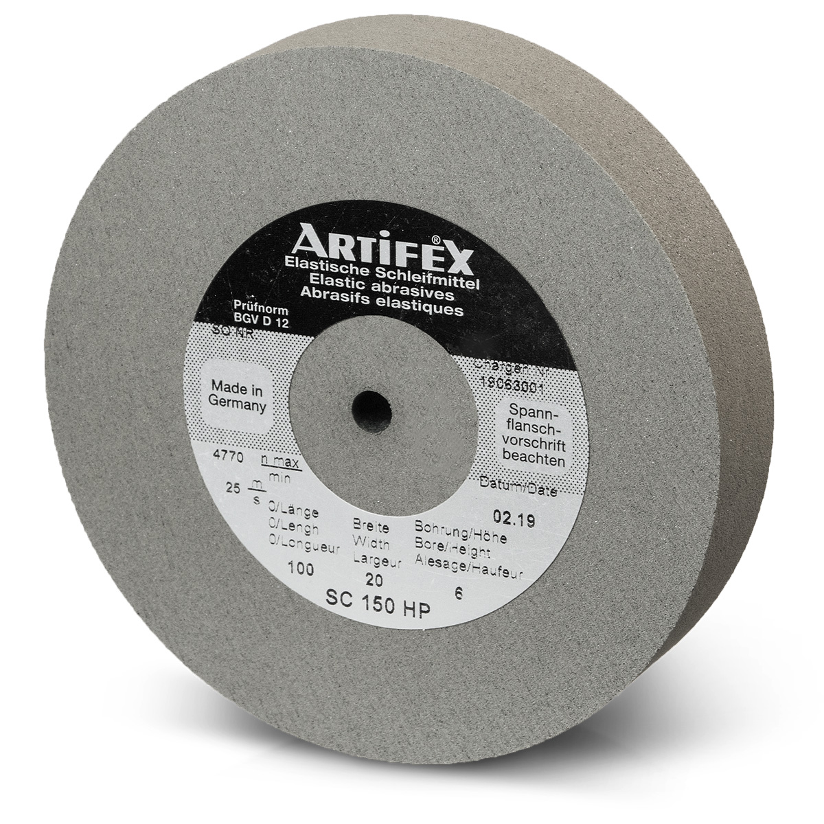 Artifex grinding wheel SC 150 WA, grain medium, hardness medium to heard, Ø 200 x 20 mm, bore Ø 32 mm