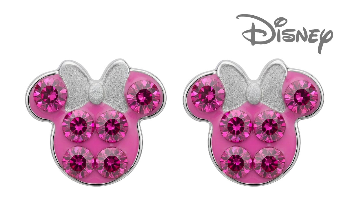 QPP Ohrstecker JCM9, Minnie, Kristall rot, Disney-lizenziert, weiß, 1 Paar