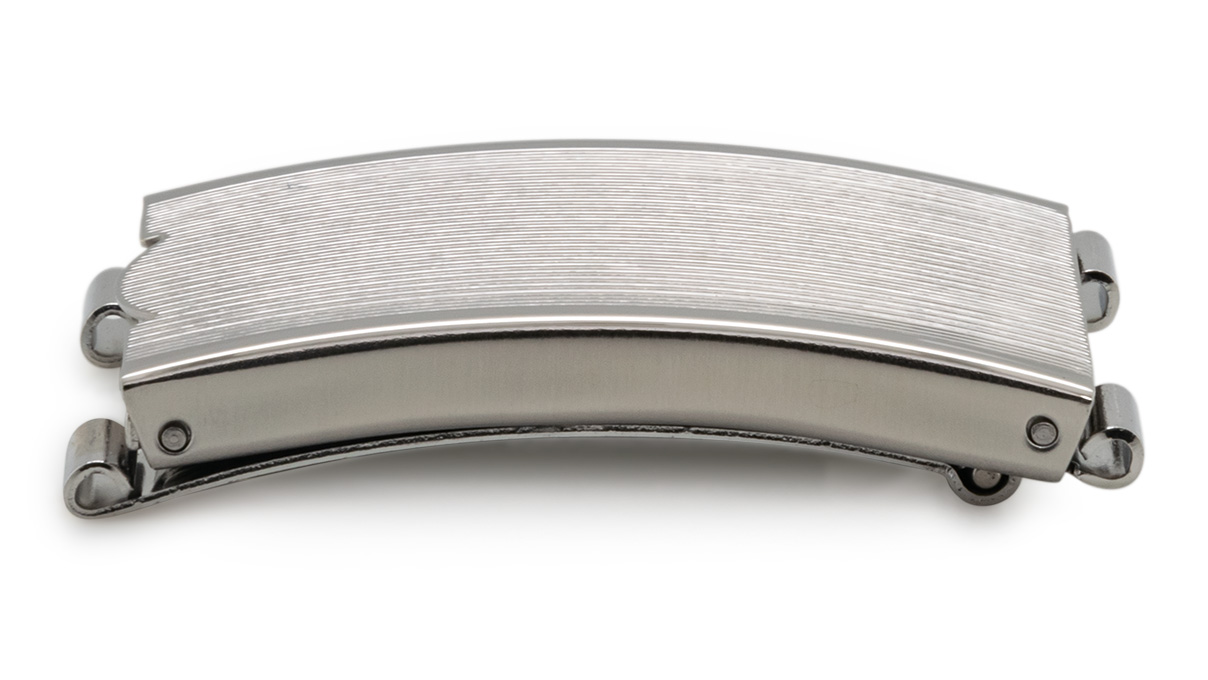 Faltschließe für Metallbänder, Anstoß/Breite: 10 mm, 18 mm, Dehnbar, Teilweise satiniert, Silberfarben, Edelstahl