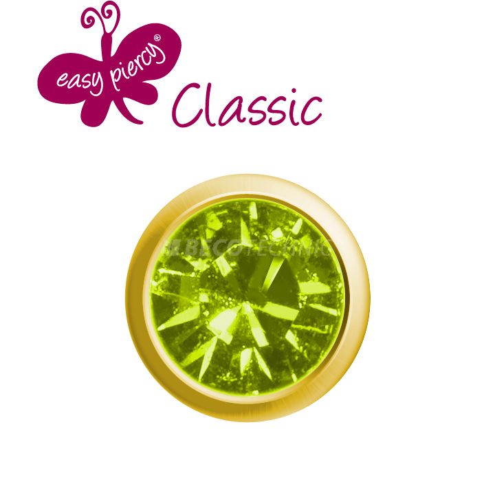 1 pair ear studs Easy Piercy Classic, gold plated, peridot imitation