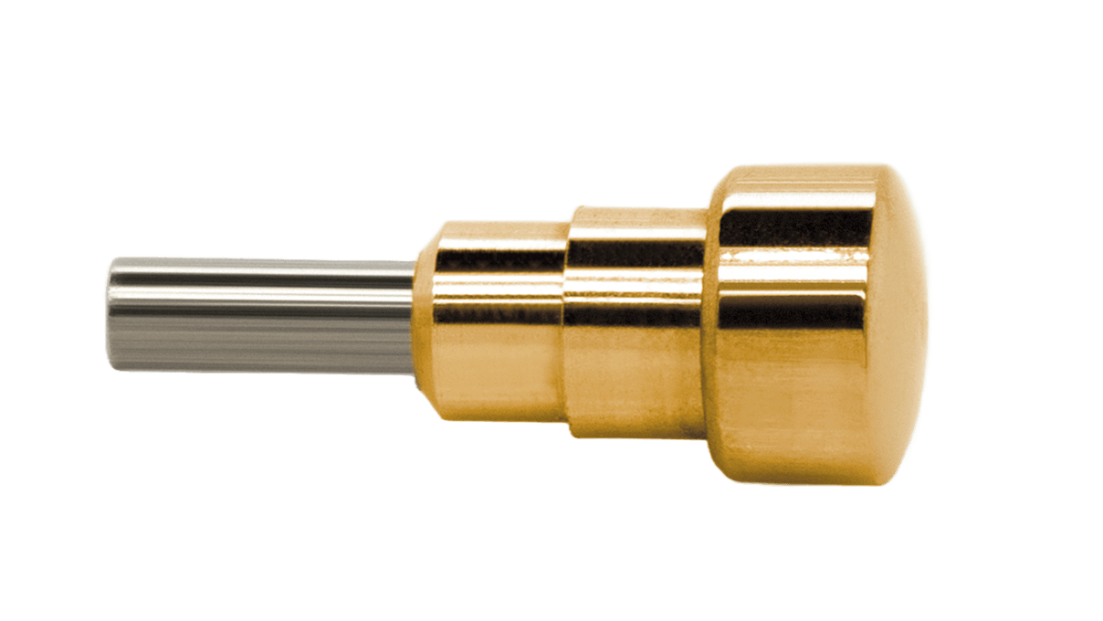 Pulsador impermeable P85Y para cronógrafos a prensar, cabeza Ø 4,5 mm, tubo Ø 2,5 mm, recorrido del muelle 5,5 mm, dorado ( 3 micras )
