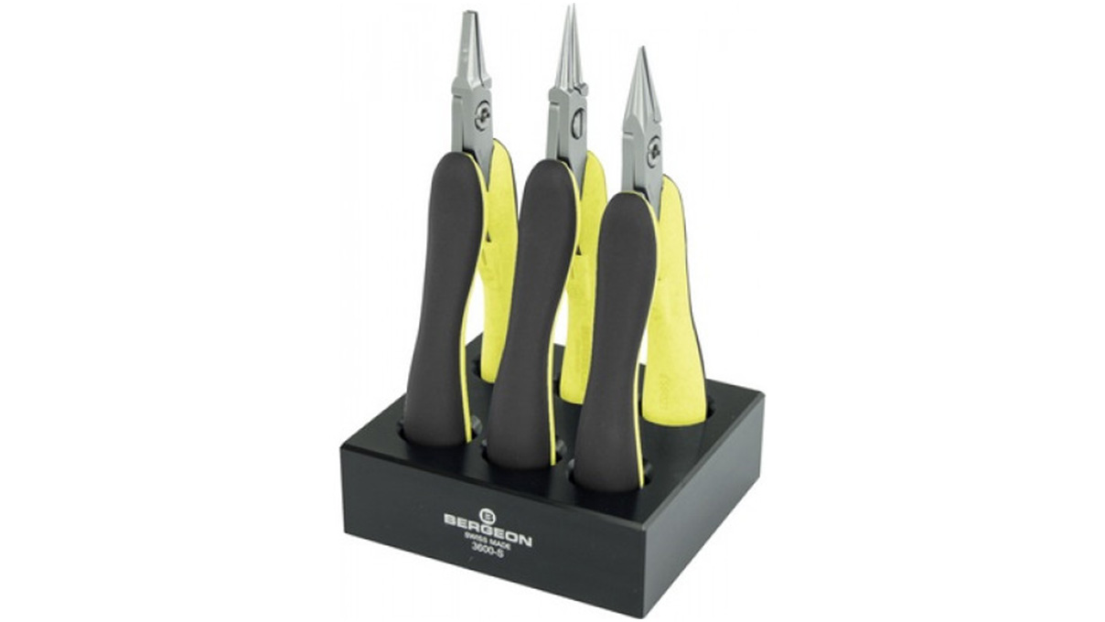 Bergeon 3630 tangassortiment, bekken van chroomhoudend staal, soft-touch handgrepen, 3 stuks