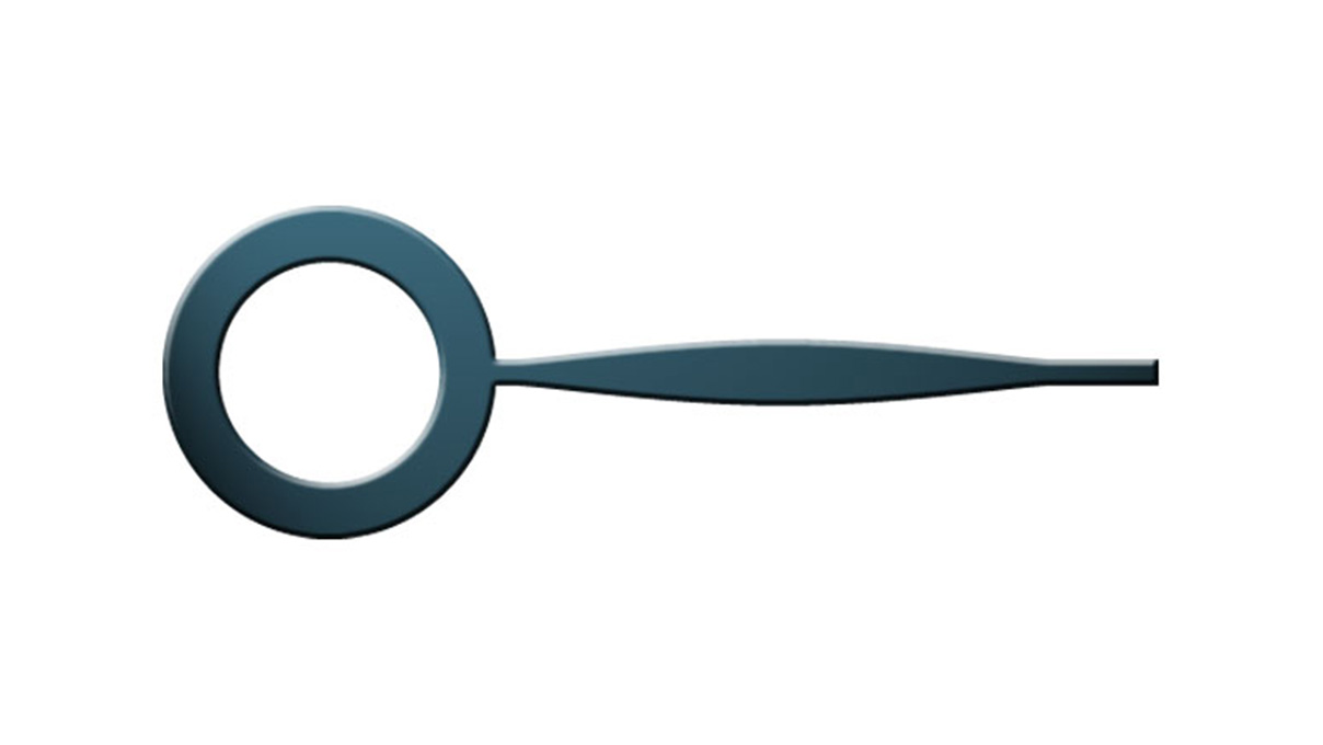 Quartz watch hour hands, Feuillehands, blue-black, hole Ø 1,5 mm, length 9 mm