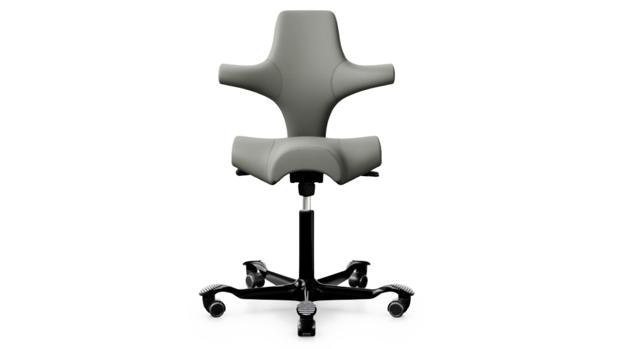 Capisco Arbeitsstuhl 8106, Sitzhöhe 47 - 65,5 cm, Stoffbezug Paloma Soft Warmgrau, Rollen für harte
Böden, Gestell schwarz