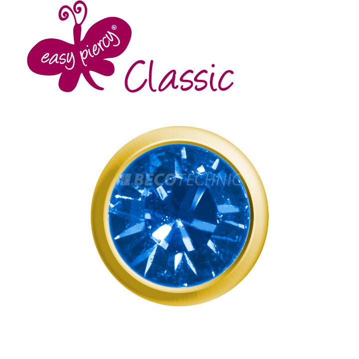 1 pair ear studs Easy Piercy Classic, gold plated, sapphire imitation