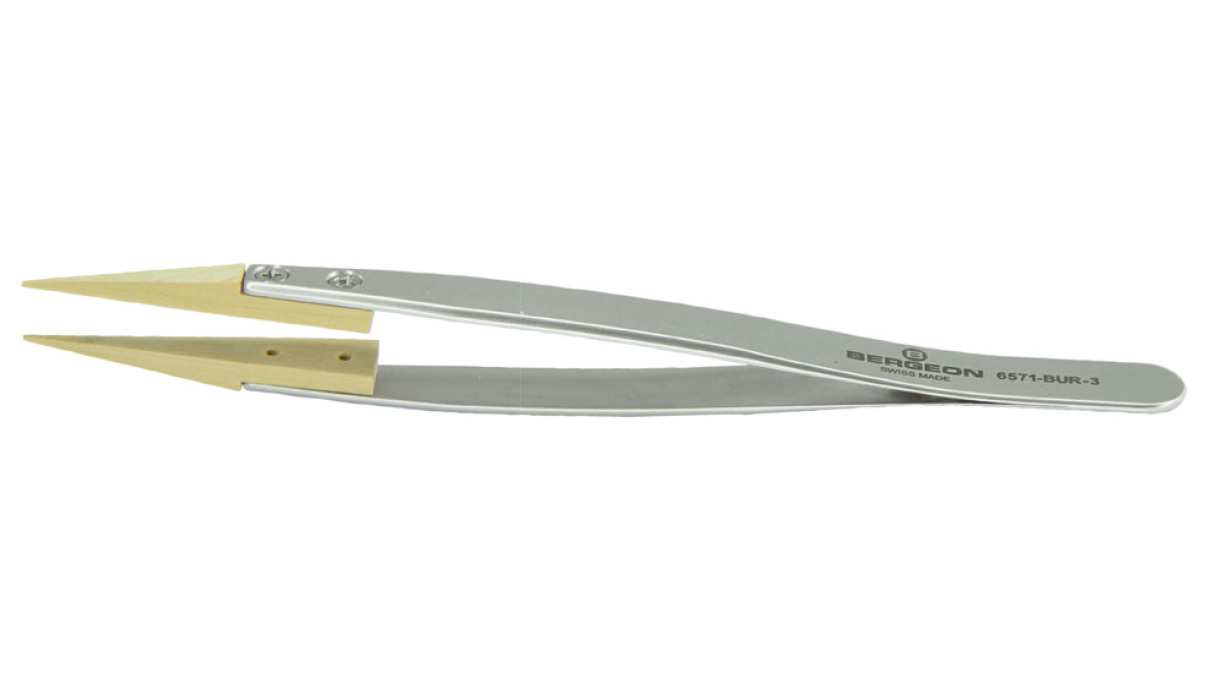 Bergeon 6571-BUR-3 tweezers, type 3C, wooden tips