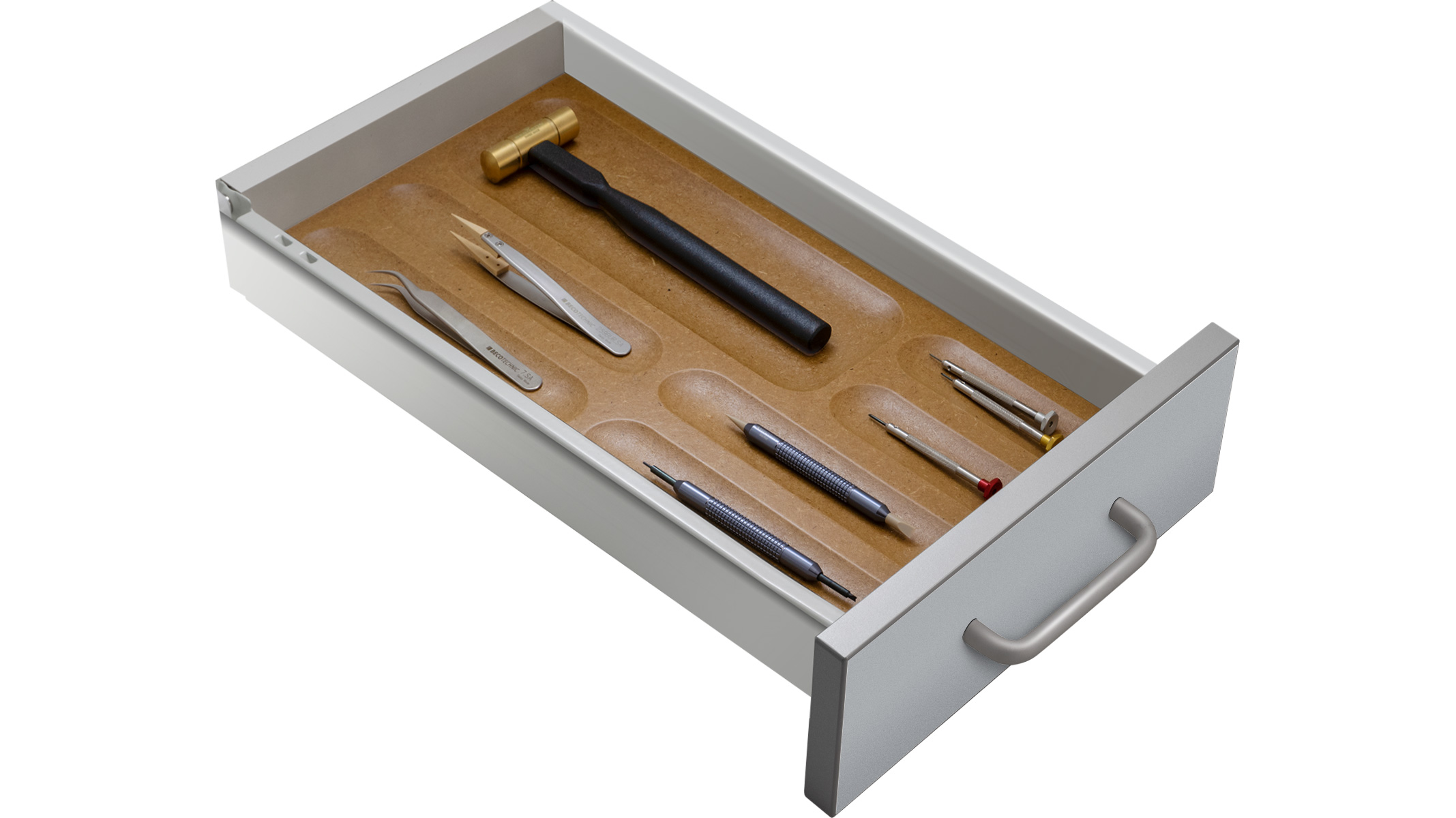 Einleger für Standard-Schubladen, 7 Mulden, Holz, für Ergolift Evolution 120 cm