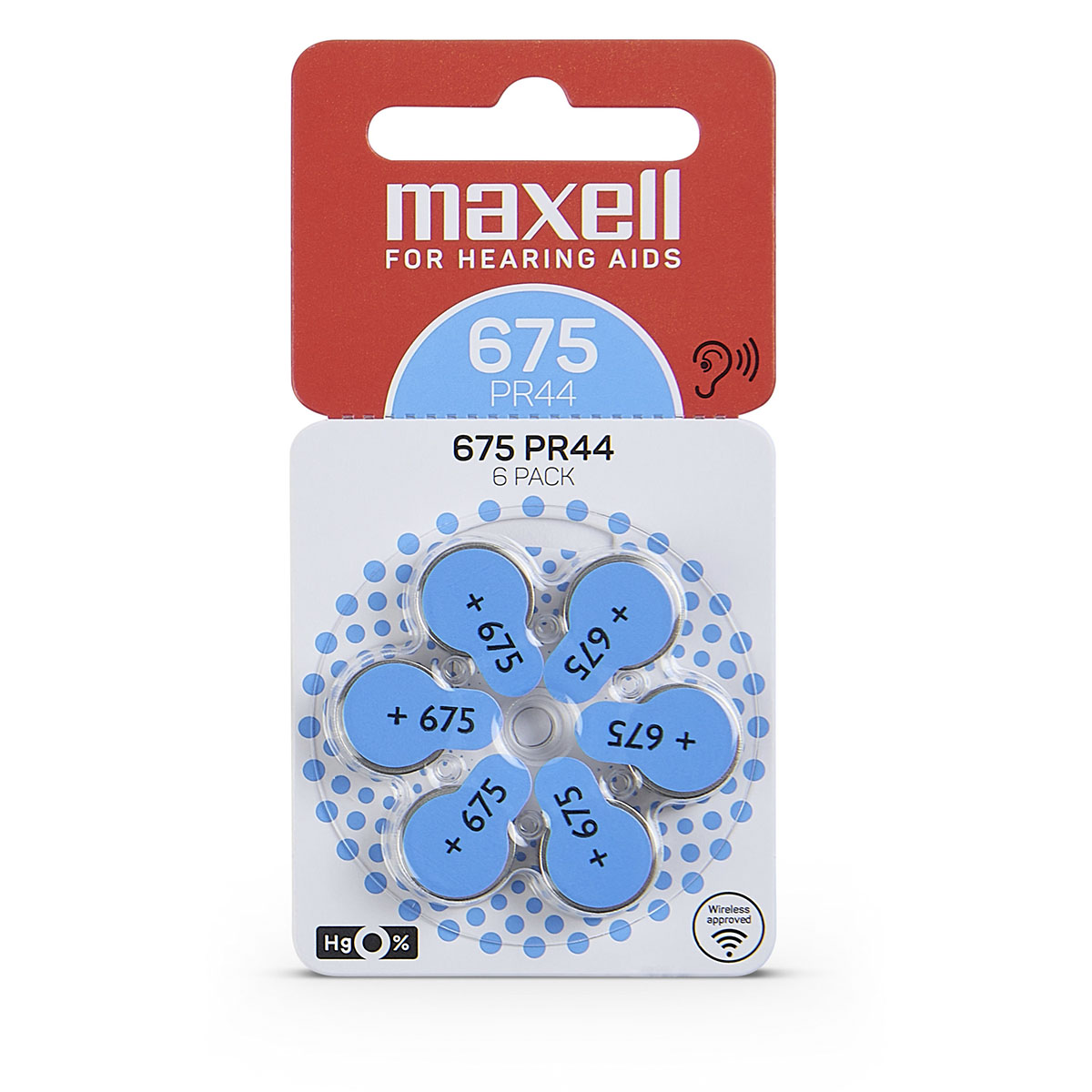 Maxell 6 hoortoestelbatterijen nr. 675, blisterverpakking