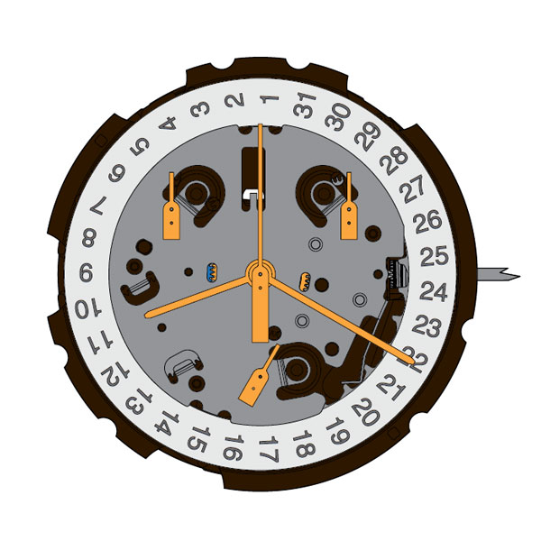 Mvt. ETA G10.212 H1 13 1/4''' DATE4.5 SC CHR 2PUSHERS Quartz (394 | SR936SW) - PowerDrive
