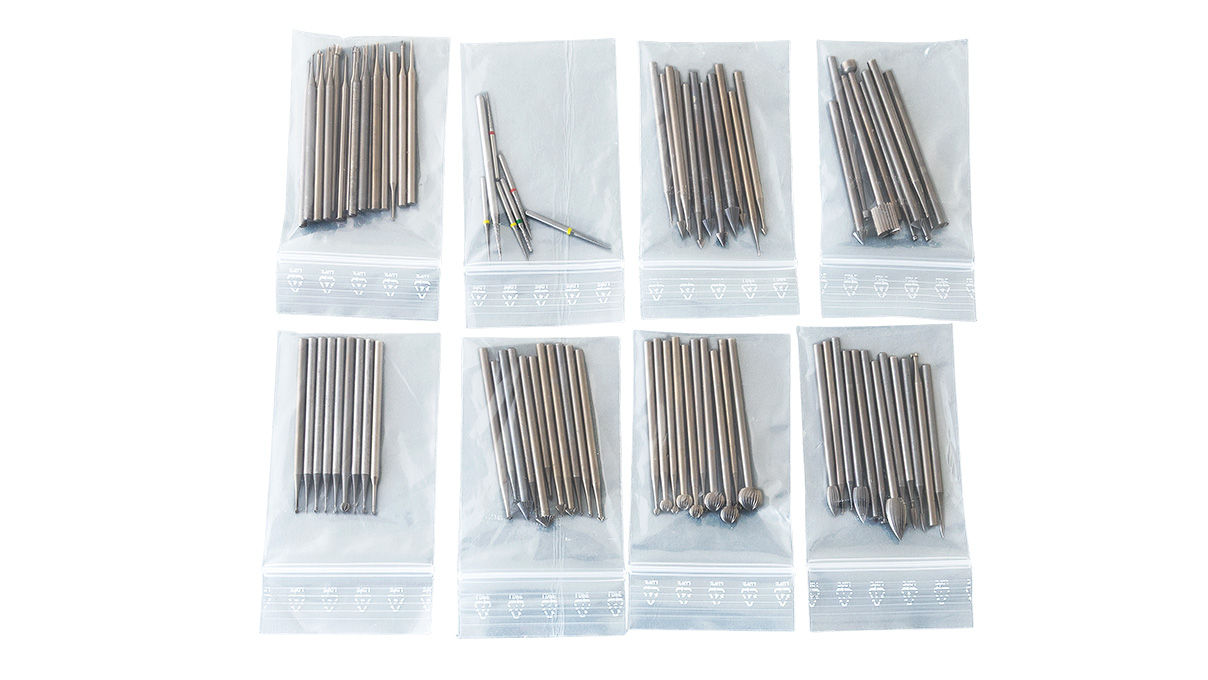 Assortment of 88 milling cutters, diamond-coated, carbide and WS, various dimensions