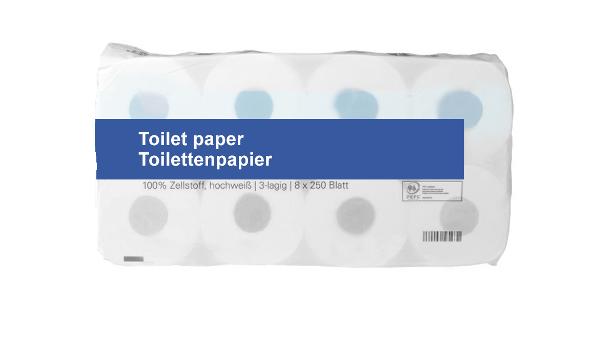 Toilettenpapier, 8 Rollen, 3-lagig, 100% Zellstoff
