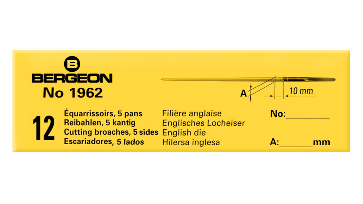 Bergeon 1962-78 reamers, Ø 0,4 mm, length 31 mm, 12 pieces
