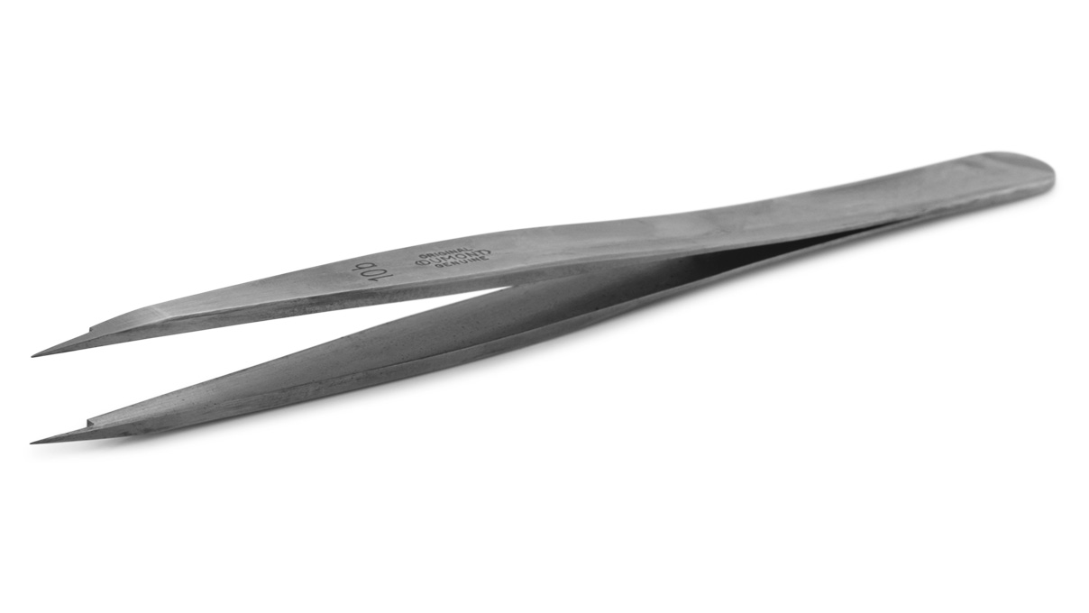 Dumont Tweezers Type 10B, for setting the spirals,  stainless steel-carbon, 120 mm