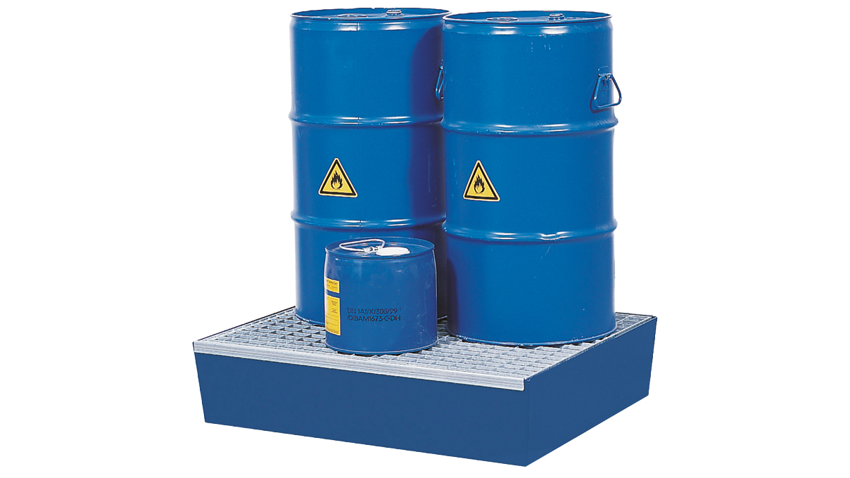 Cubeto de récupération de acero, azul genciana, rejilla galvanizada, capacidad de 60 l, capacidad de
carga de 400 kg