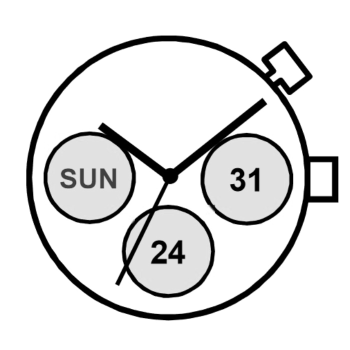 AU-Werk Miyota 6P29 10 1/2''' DATE3/DAY9 SC 3EYES 24HOURS Quarz (364 | SR621SW)
