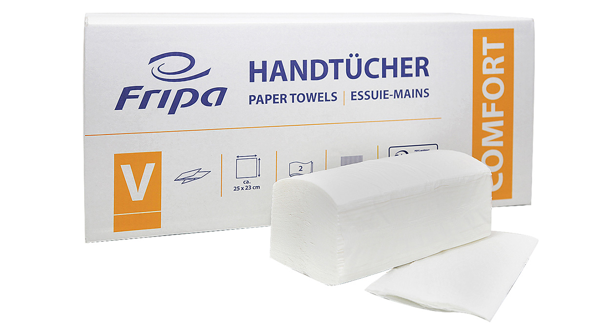 Fripa paper towel, 2-ply, V-fold, 3000 sheets