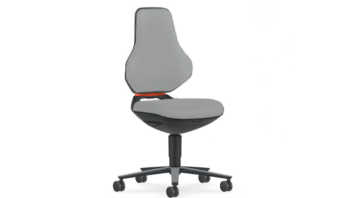 Bimos Texon Hightech-Arbeitsstuhl für Reinräume, mit Rollen, Sitzhöhe 45 - 62 cm, ohne Sitzpolster,
Auto-Motion Technik, Gestell schwarz, Flex-Back orange