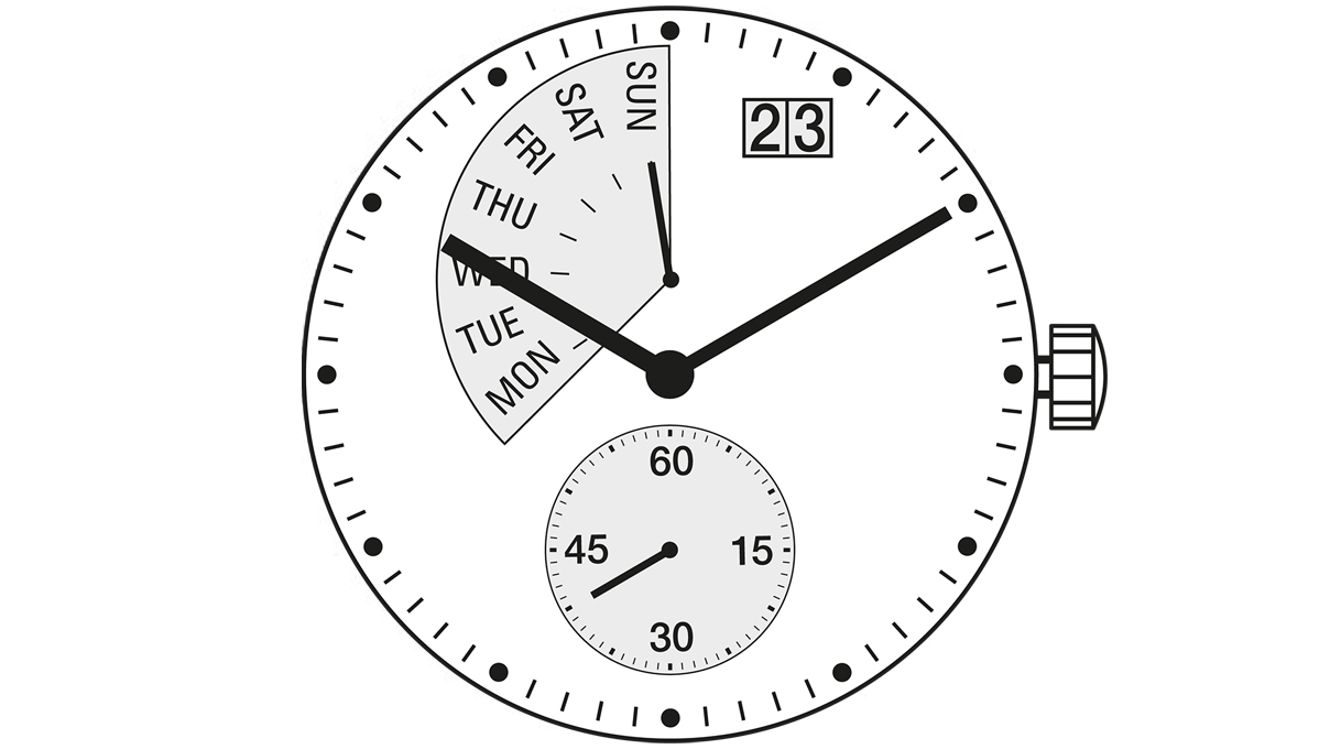 AU-Werk Ronda 7004.P 15''' DATE1 SS BIG DATE DAY RETRO Quartz (381 | SR1120SW)