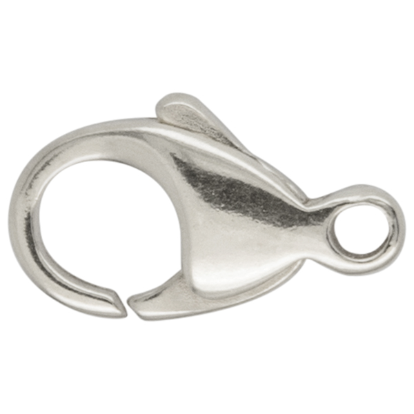 Karabiner, gegossen, flach, Öse gerade, 925/- Silber, 13 mm