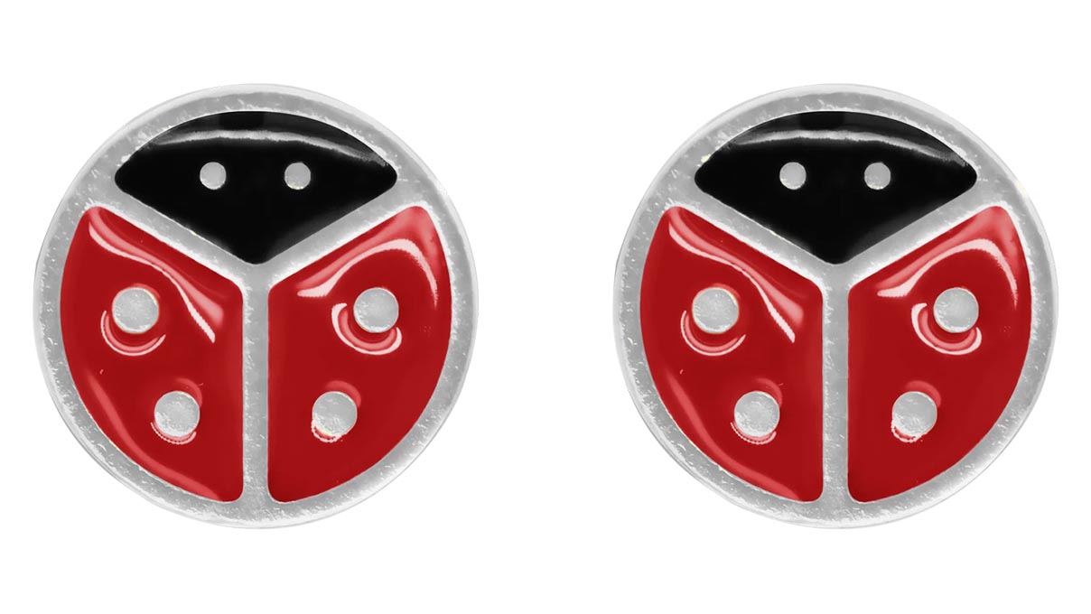 QPP ear studs A55, ladybug enamel, stainless steel white, 1 pair