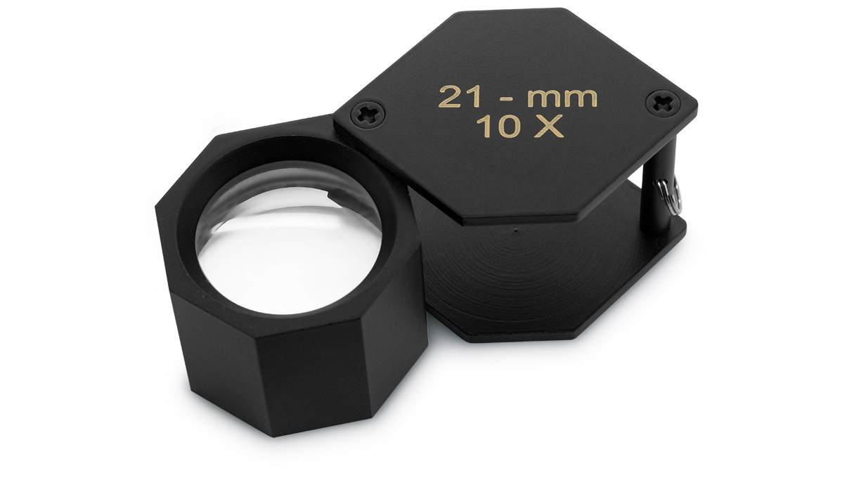 Triplet diamantloep, vergroting 10x, lens Ø 21 mm, zwart
