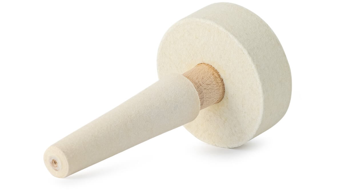 Felt cone with wheel, wool felt, white, cone Ø 14 - 22 mm, wheel Ø 60 x 20 mm