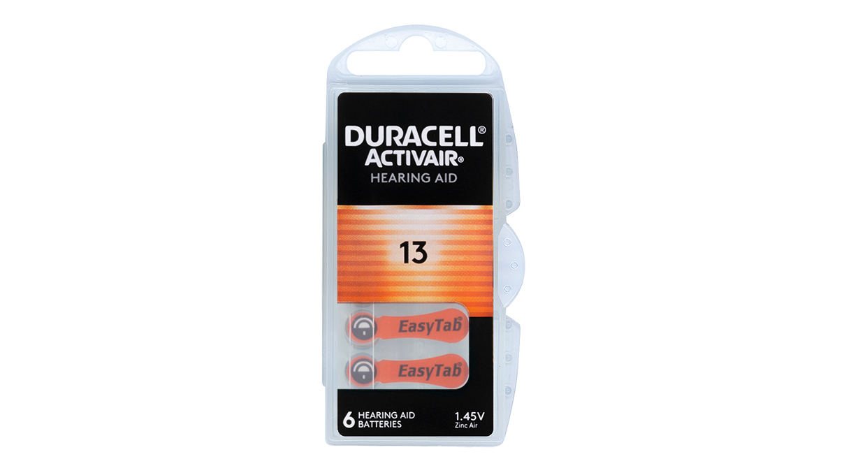 Duracell Activair Pack 6 hearing aid batteries Zink Air No. 13, blister pack