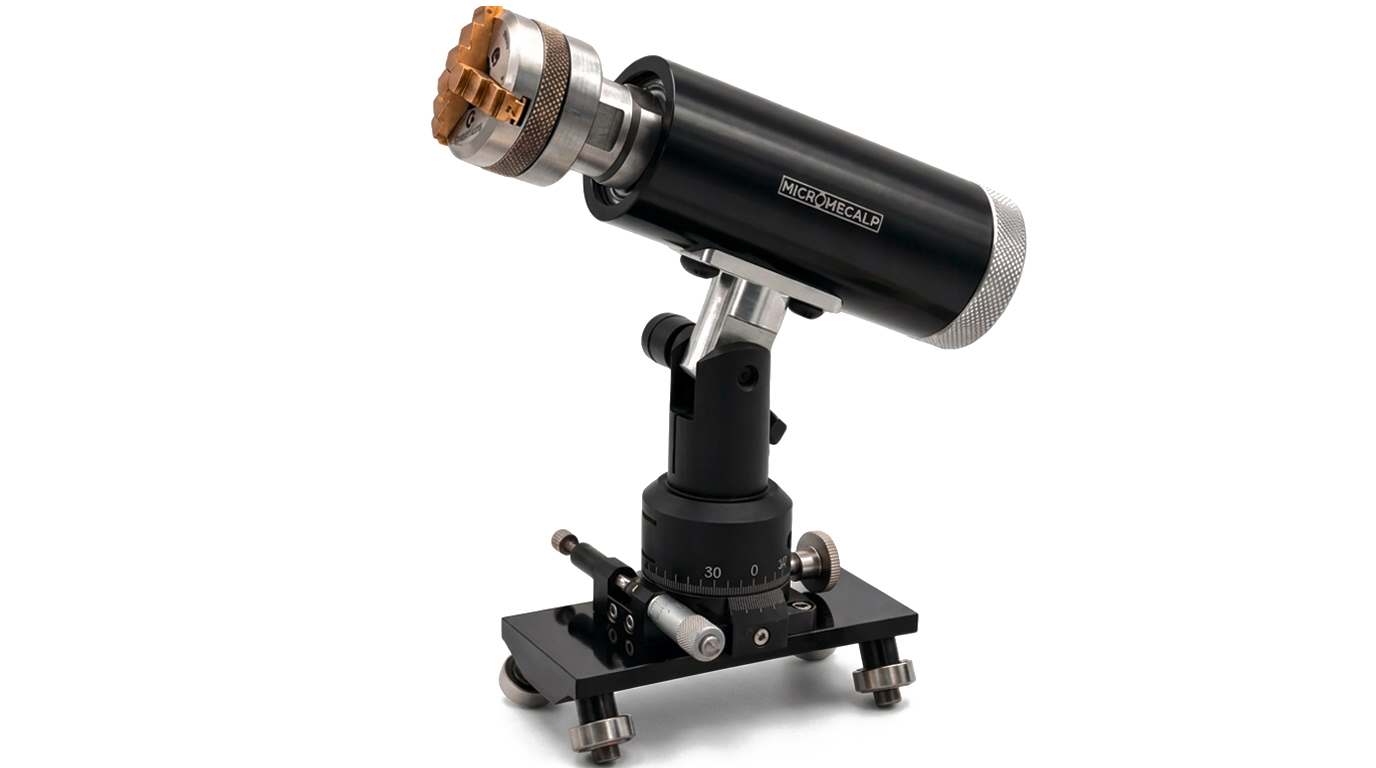 Micromecalp Lapino with Nano X36, lapping carriage with micrometric adjustment, M14, incl. three standard collet chucks (Ø 40 mm
diameter, individually adjustable), Nano X36 with variable brass jaws