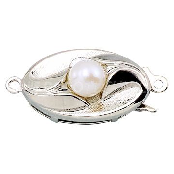 Collierschließe, 925/- Silber rhodiniert, 1 Perle, 1-reihig, 9 x 16 mm