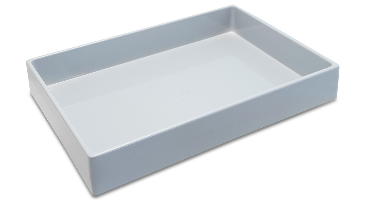 Diepgetrokken bakje van polystyreen, stapelbaar, kleur grijs, hoogte: 50 mm interne afmetingen: 330 x 220 mm