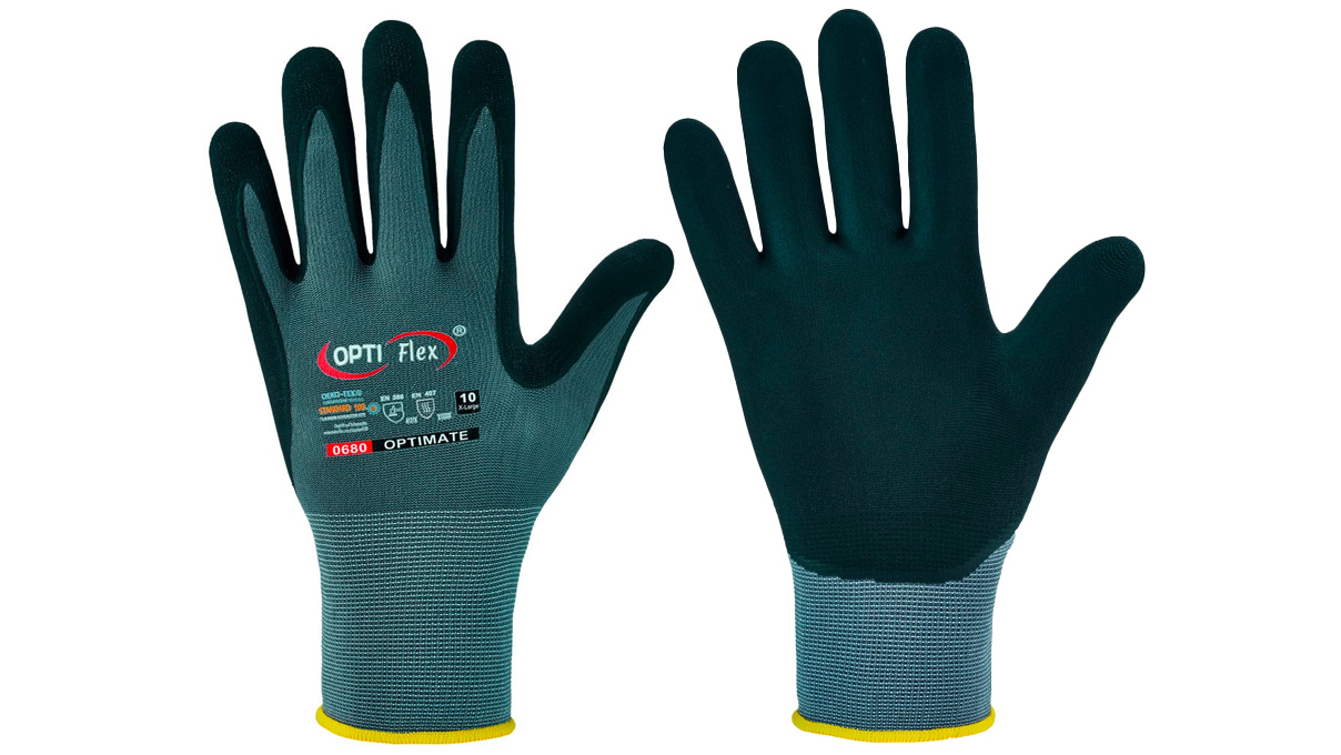 Optimate Opti Flex Handschuhe, Polyamid, grau/schwarz, Größe XL / 10