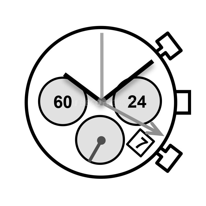 AU-Werk Miyota JS25 12 1/2''' STOPWATCH MIN SEC 24HOURS Quarz (364)