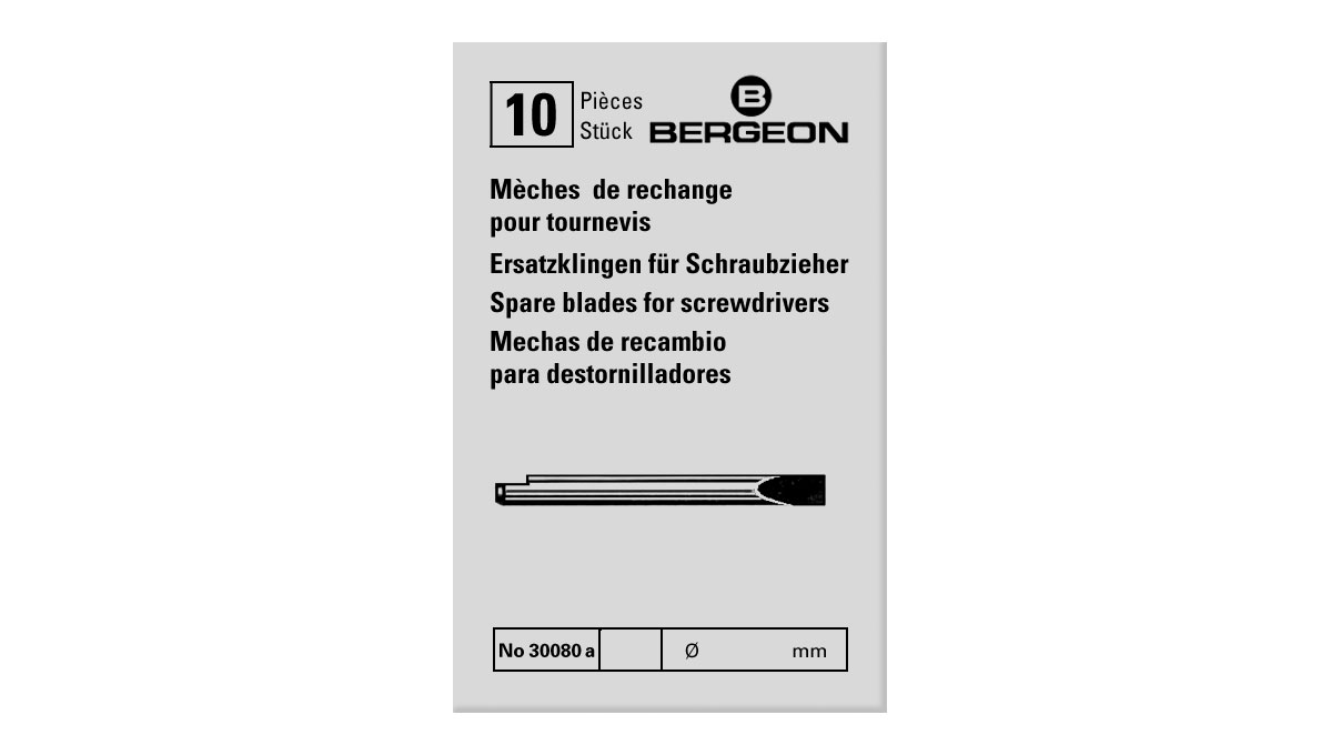 Bergeon 30080-A-10 DI 1.20, Reservemes, 1,2 mm, Platte kop (V), 10 stuks