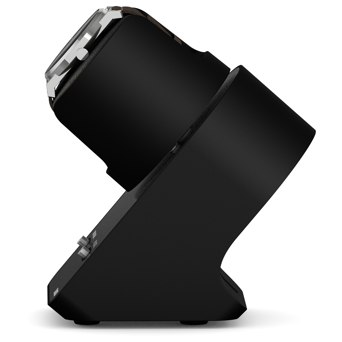 Boxy BLDC Nightstand EXT, Uhrenbeweger für 1 Uhr, Ledernachbildung schwarz, mit USB Ladekabel