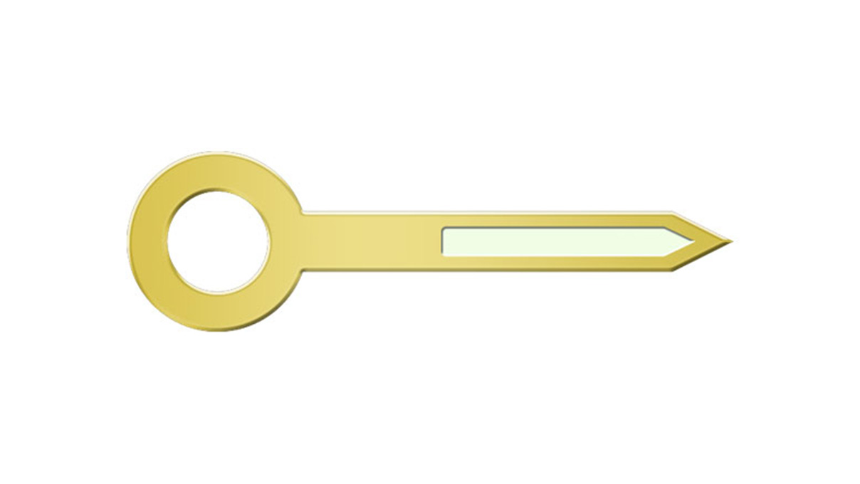 Manecilla de hora, radium, amarilla, agujero Ø 1,5 mm, longitud 10 mm
