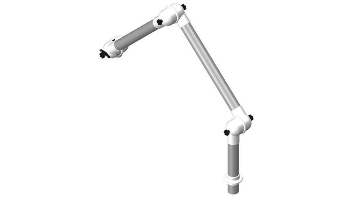 TBH Afzuigarm, Ø 50 mm voor tafelmontage, Reikwijdte 945, 3 Scharnieren van wit polypropyleen (PP),
Buis van geanodiseerd aluminium