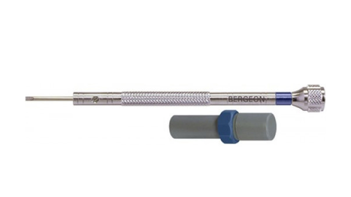 Bergeon 30080-K schroevendraaier, inzet 2,5 mm, 2 reserve inzetten, blauw