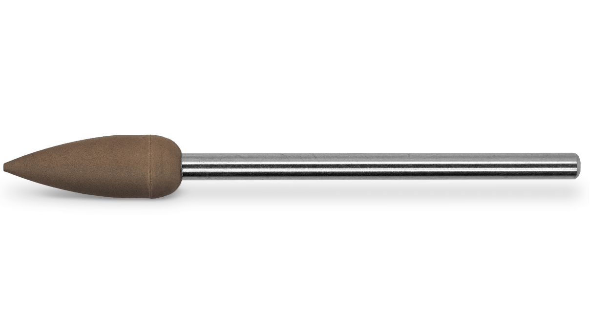 Polijster Eveflex, donkerbruin, punt, Ø 5,5 x 18 mm, zeer hard, korrel medium, HP-schacht