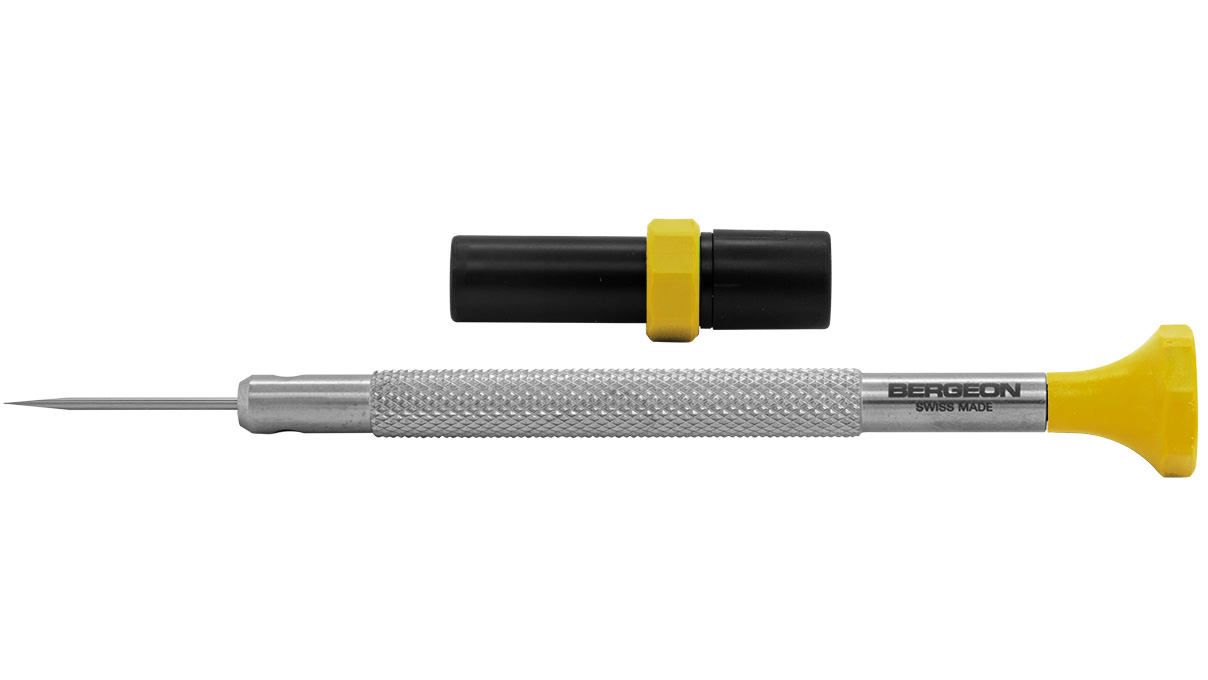 Bergeon 30081-AT-080 screwdriver, blade 0,8 mm, yellow, with replacement blades
