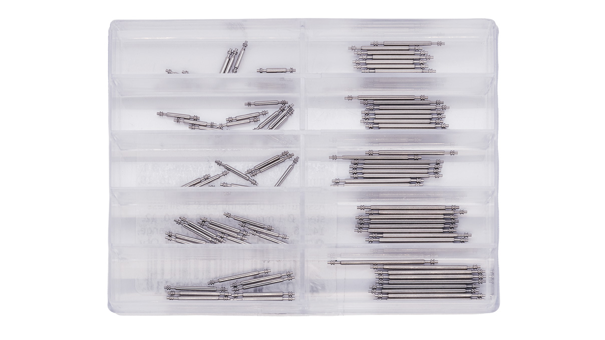 Assortiment de 100 barrettes à ressort en acier inoxydable à double ergot, Ø 1 mm, 10 x longueur  7 / 8 / 9
/ 10 / 12 / 14 / 16 / 18 / 20 / 22 mm