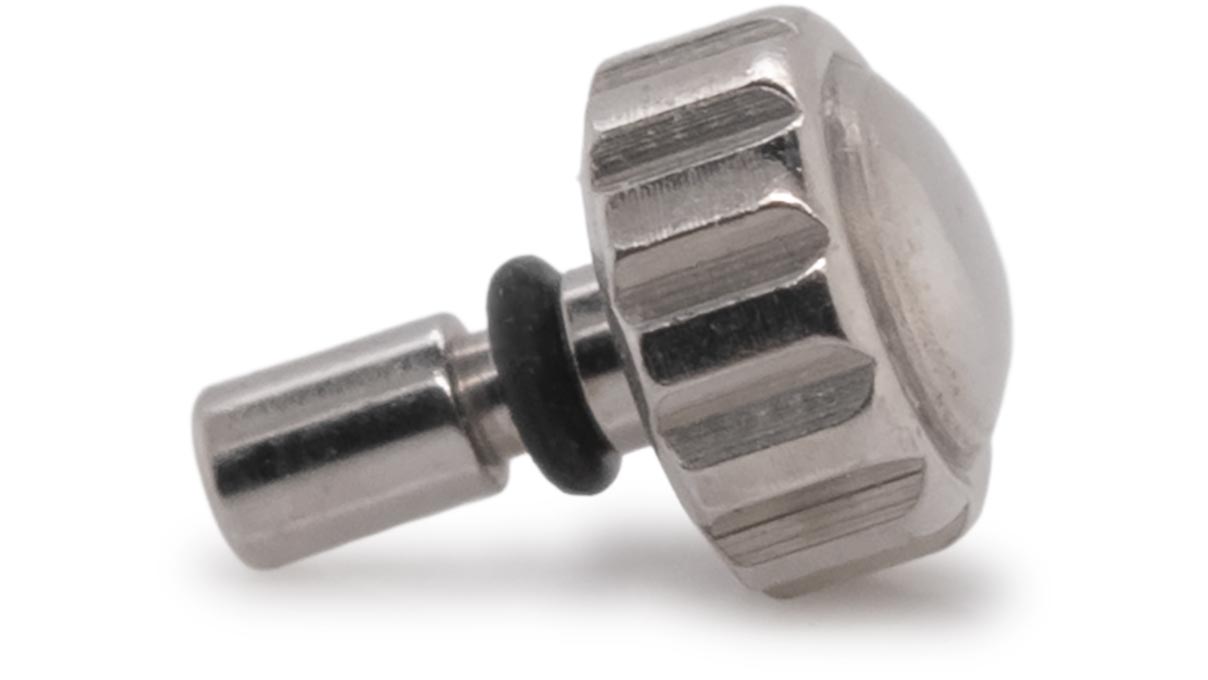 Waterproof crown, Japanese shape, Stainless steel, White, Head Ø 2,5 mm, Thread Ø 0,6 mm