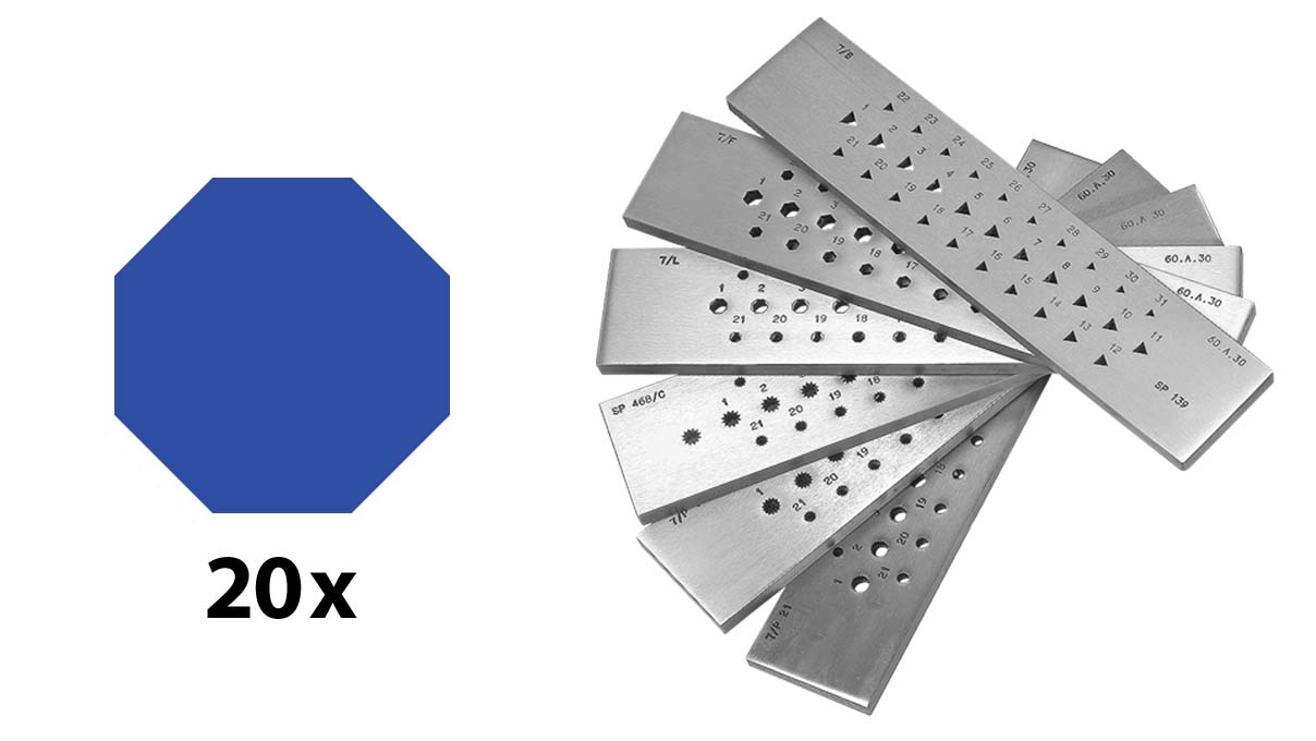 Zieheisen, Stahl, Achteckig, 20 Löcher, 3 - 1 mm