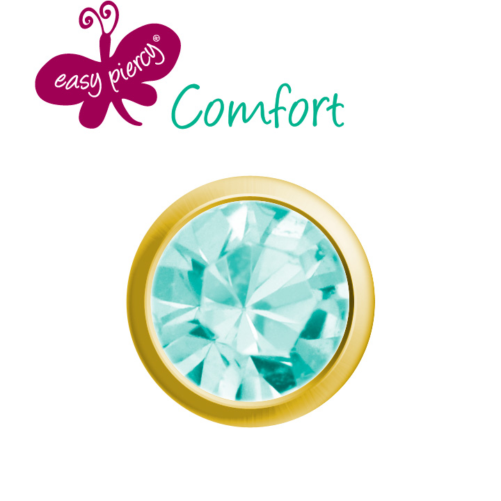 1 paar Easy Piercy Comfort oorknopjes Ø 3,95 mm, verguld, imitatie aquamarijn